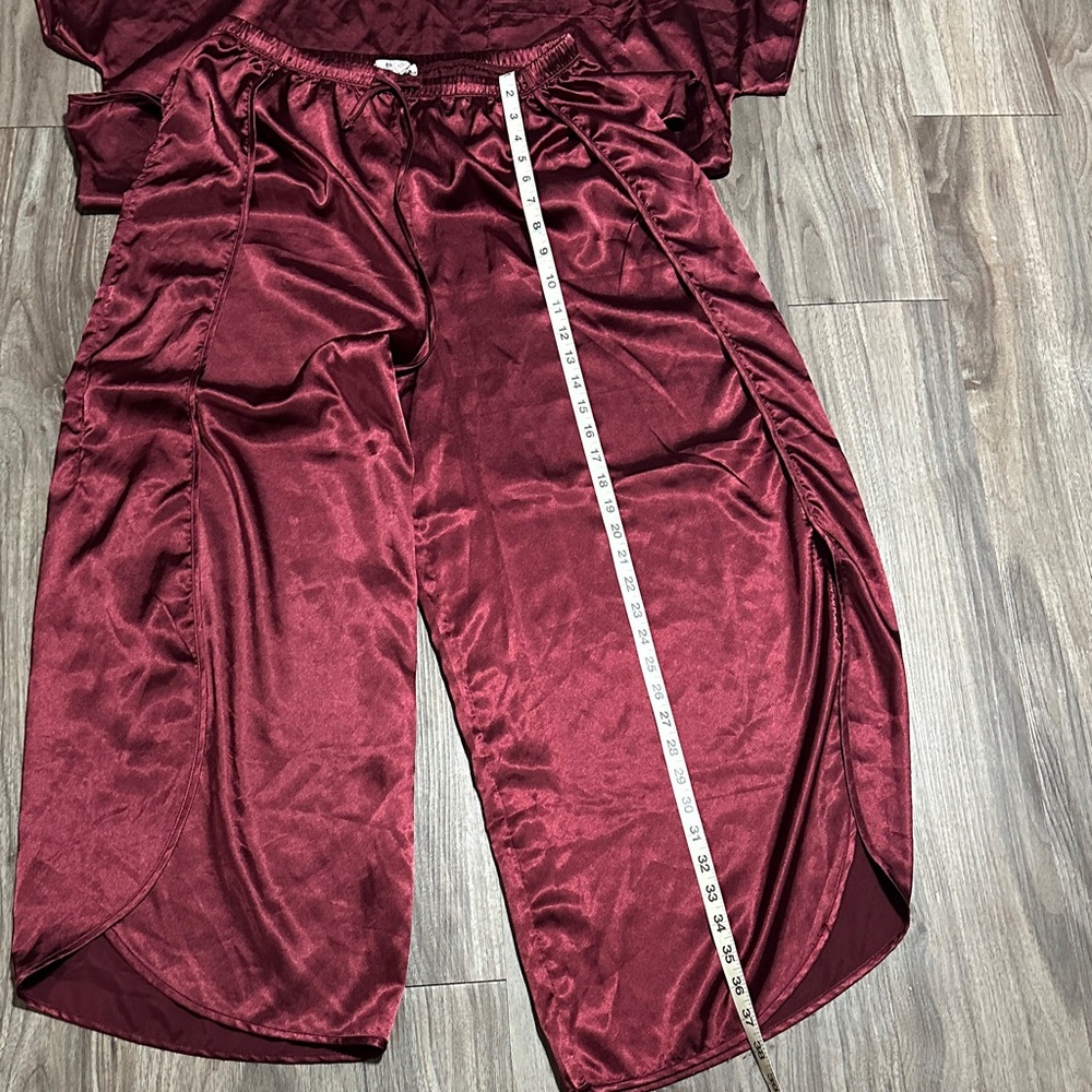 BB Dakota ,wine Red Satin Pajama Set – Silky 2-Piece Sleepwear. - Picture 7 of 8